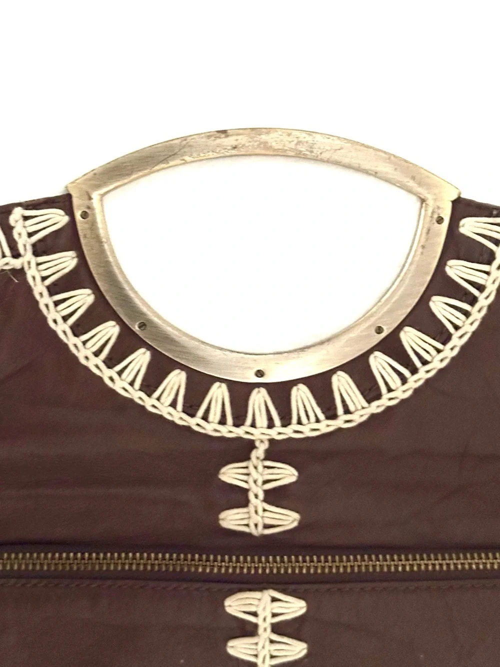 Rafe New York Leather Clutch with Brushed Steel Handle & Whipstitching